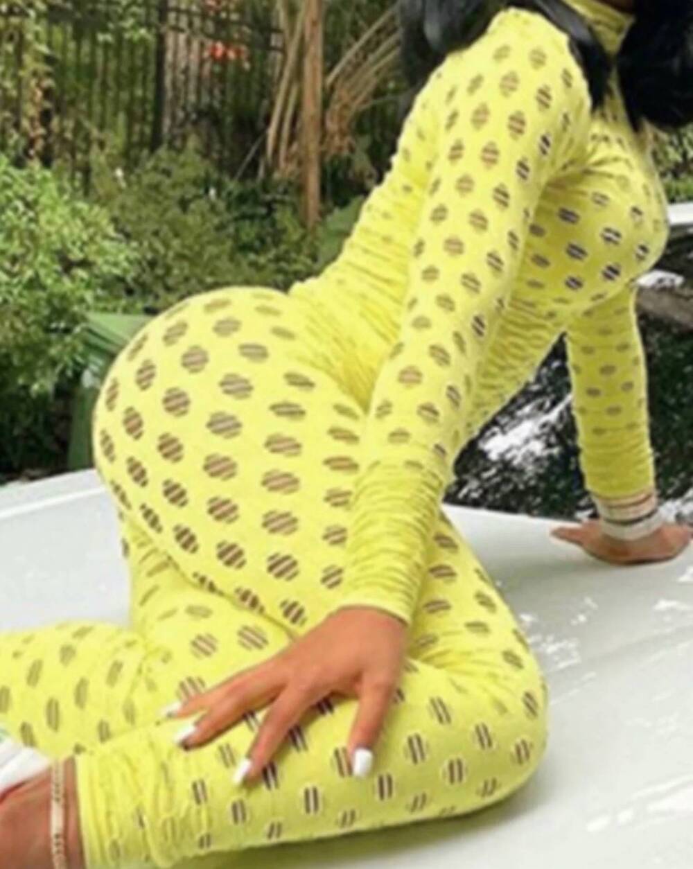 NEW JIREH CLOTHING kitt knit mesh set in yellow